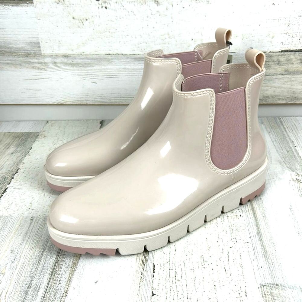 Cougar Womens 10 Pink Beige Slip On Waterproof Rain Ankle Combat Boots NEW